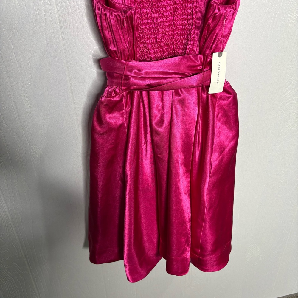Anthropologie Hot Pink Satin Mini Dress with Bow - Picture 14 of 14